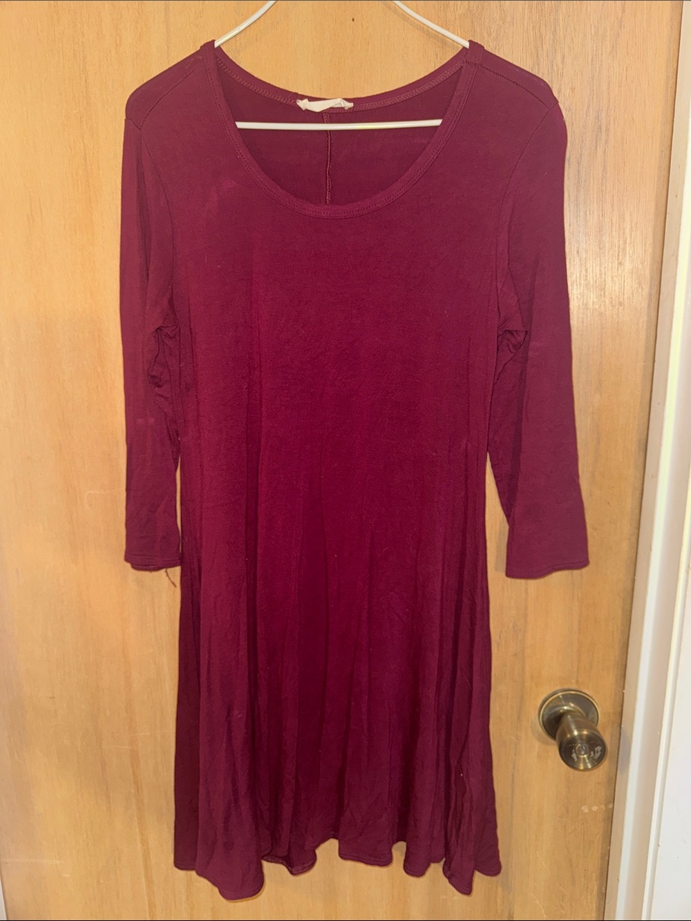 Forever Rose A-Line Knit Swing Dress Scoopneck Cropped Sleeves Juniors Large